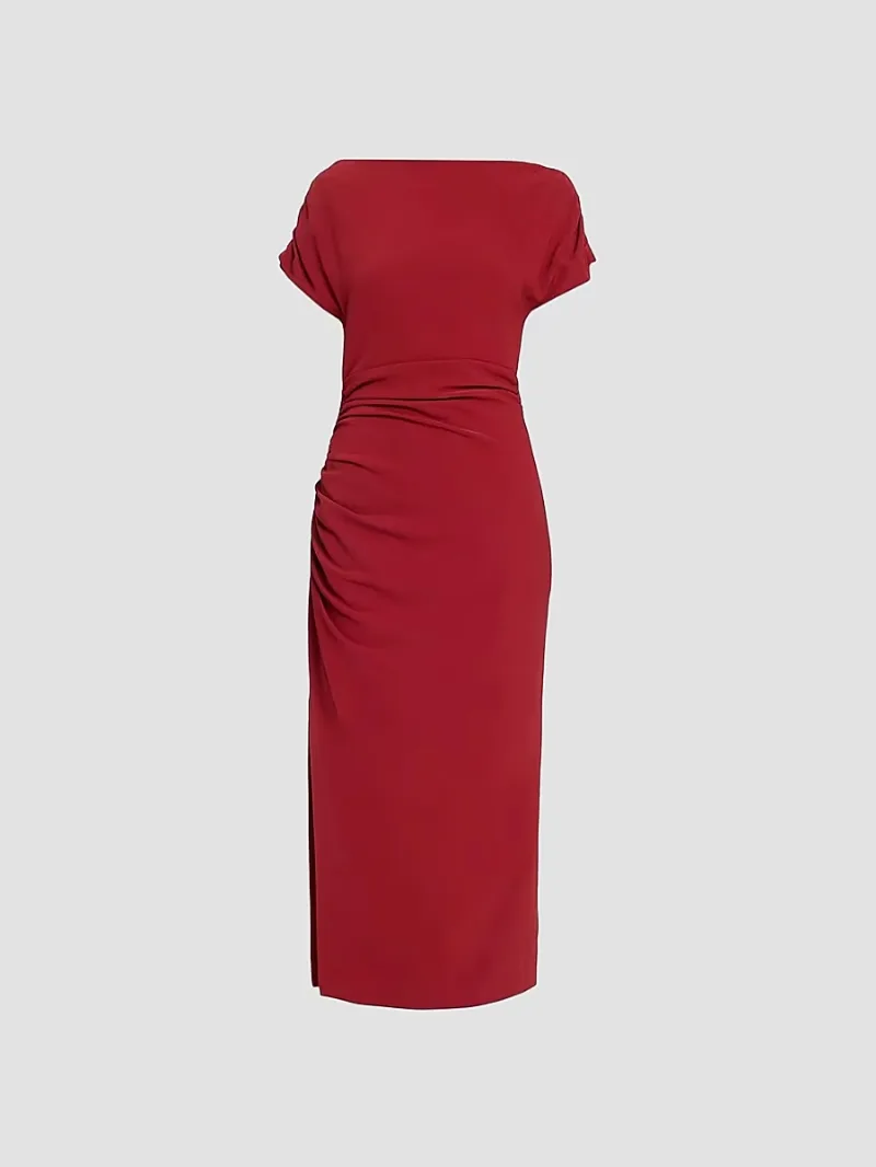 Lela Rose Women's Side Ruched Crêpe Midi Dress - Wine - Size 2