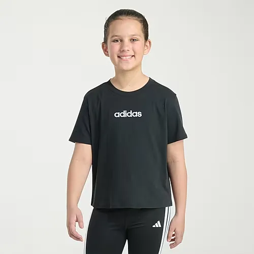 adidas Big Kid Girls Crew Neck Short Sleeve Regular Fit Graphic T-Shirt, Small (7-8), Black