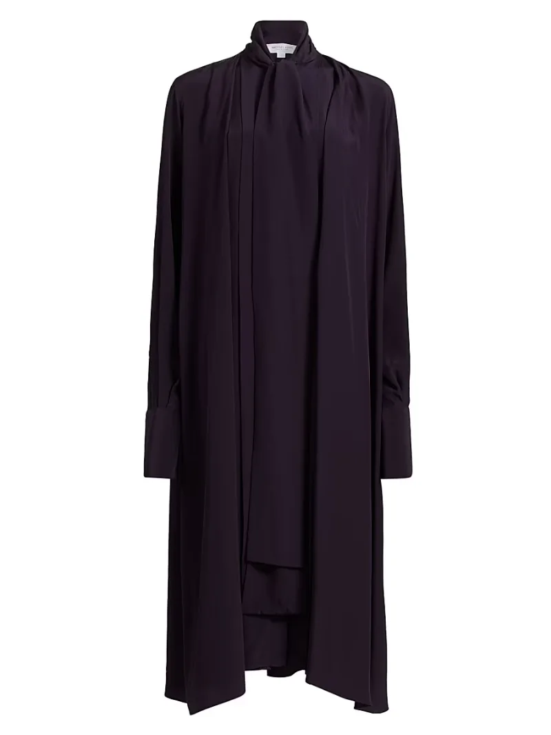 Women's Silk Draped Tieneck Midi-Shirtdress - Aubergine - Size Small