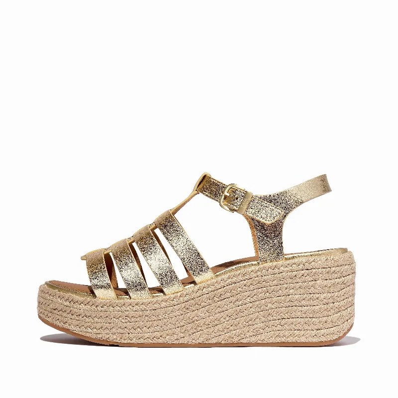 PLATFFORMS Espadrille Metallic-Leather Fisherman Wedge Sandals