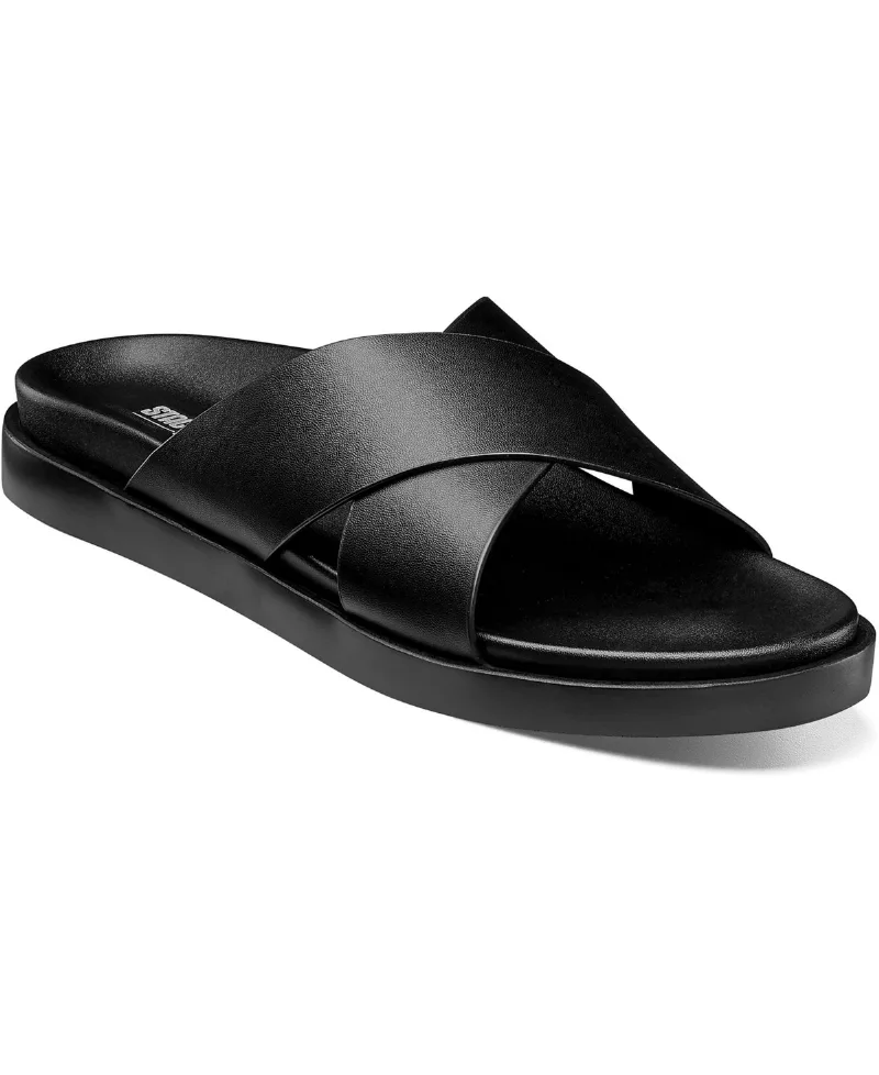 Stacy Adams Men's Montel Cross Strap Slide Sandal - Black