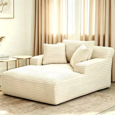 Aukfa 66  Oversized Chaise Lounge Indoor Chair Boneless Couch for Living Room Bedroom  3Pillows  White