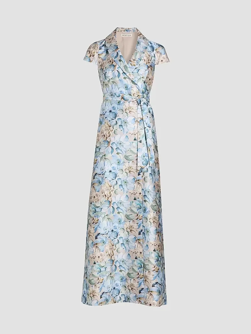 Women's Etienne Floral Wrap Gown - Watercolor Gernaium - Size 6