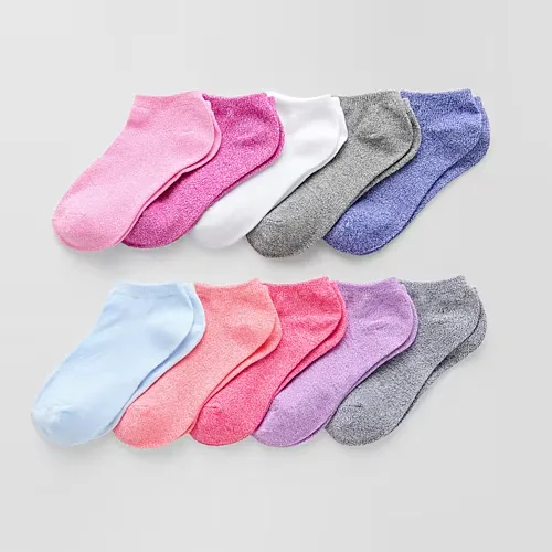 Thereabouts Little & Big Kid Girls 10 Pair Low Cut Socks, Small, Gray