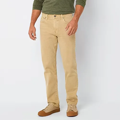 mutual weave Mens Stretch Fabric Straight Leg Jean, 32 32, Brown