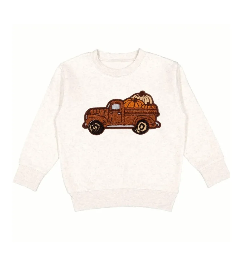 Sweet Wink Little and Big Boys Fall Truck Patch Sweatshirt - Natural