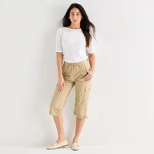 St. John's Bay Womens Straight Capri Pant, 18, Beige