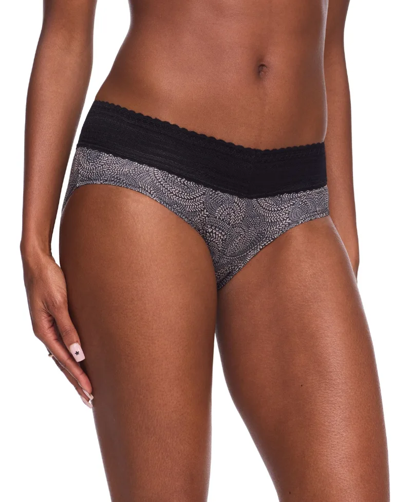 Warner's No Pinching No Problems Lace Hipster Underwear 5609J - Black and Toasted Almond Swirl Print