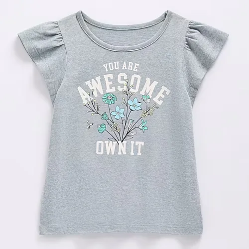 Thereabouts Little & Big Kid Girls Crew Neck Short Sleeve Regular Fit Graphic T-Shirt, 5, Gray