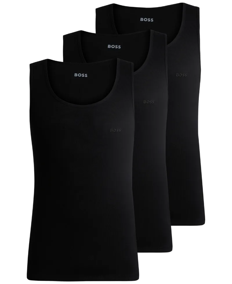 Boss by Hugo Boss Men's 3-Pack Classic Ribbed Tank Tops - BLK