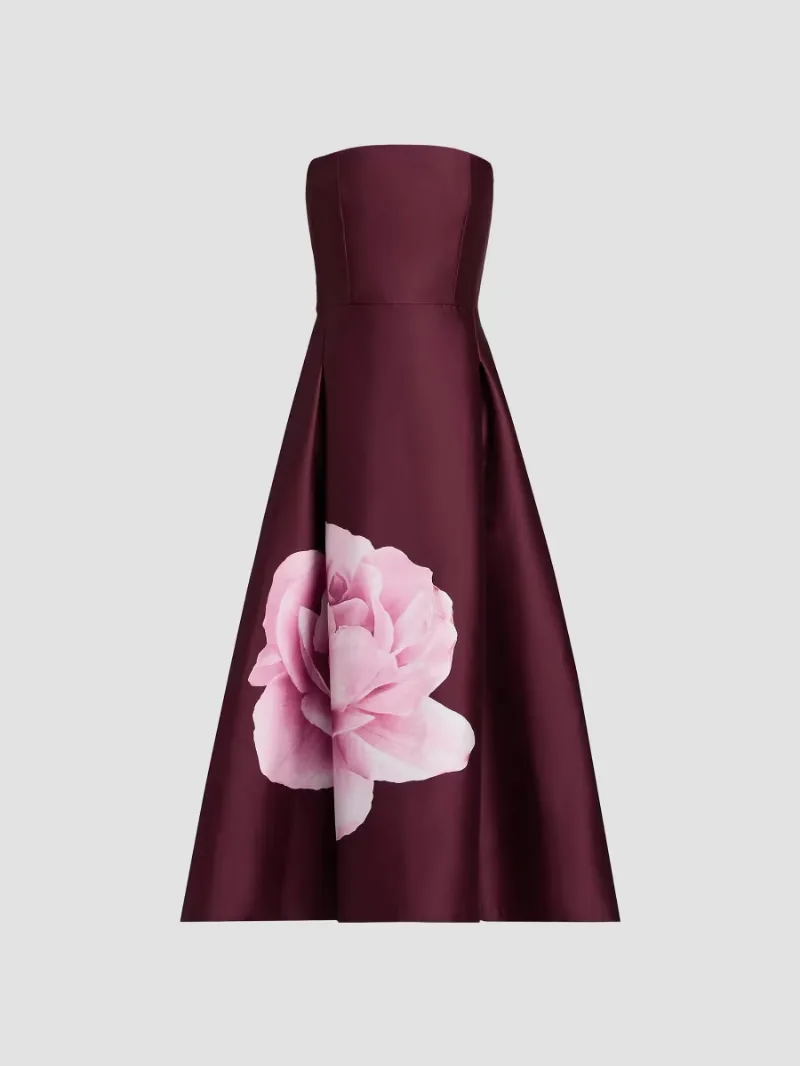SACHIN BABI Women's Shay Strapless Tea-Length Dress - Bordeaux Esperance - Size 14