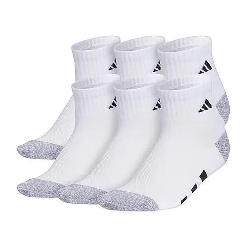 adidas Boys 6 Pair Quarter Ankle Socks, Large, White