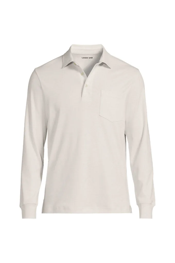 Men's Tall Long Sleeve Cotton Supima Polo Shirt with Pocket - Lands' End - Ivory - XL