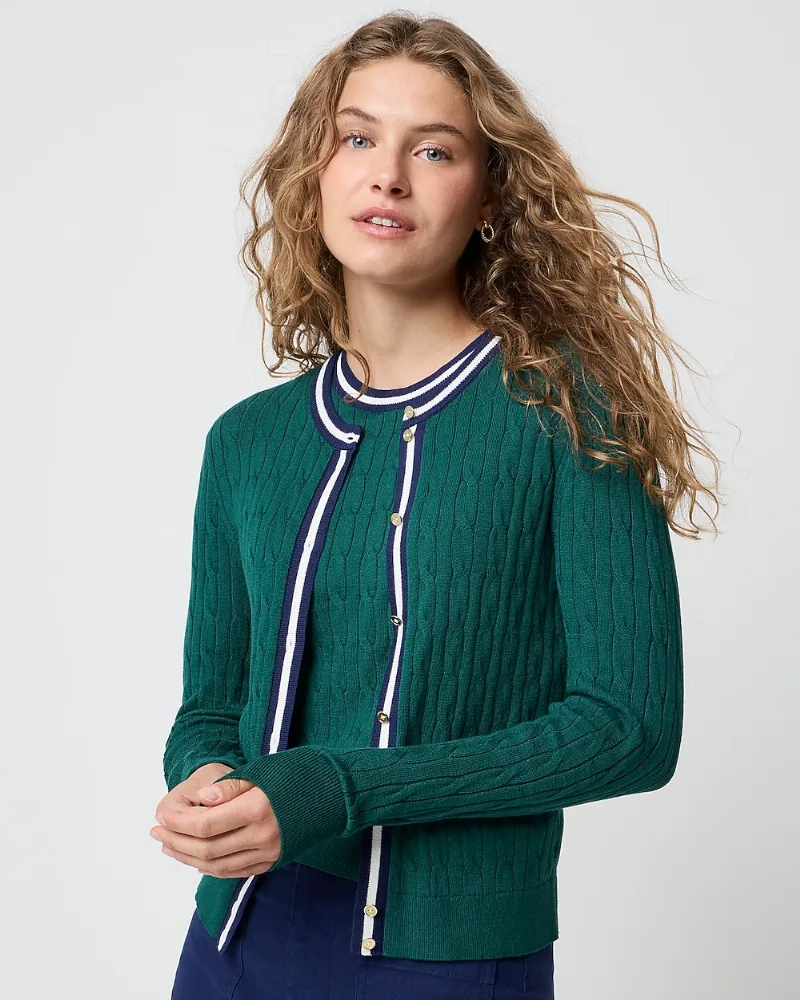 100% cotton tipped cable-knit cardigan sweater