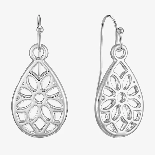 Liz Claiborne Silver Tone Openwork Womens Drop Earrings, One Size, Silver
