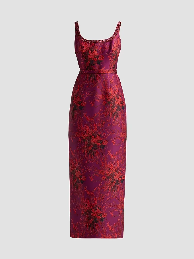 SACHIN BABI Women's Lana Floral Print Satin Gown - Raspberry Bouquet - Size 2