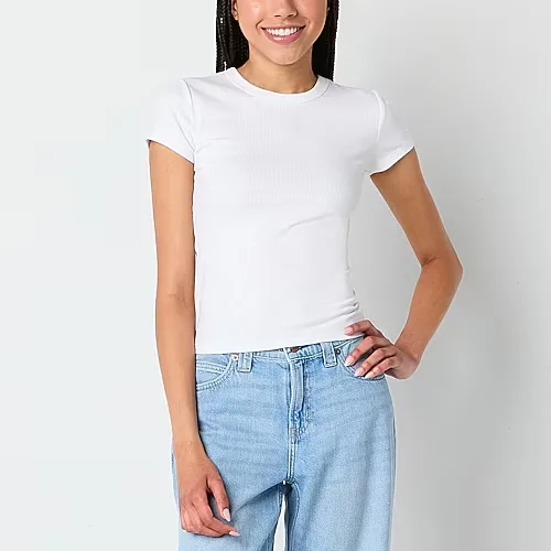 Arizona Baby Womens Juniors Crew Neck Short Sleeve T-Shirt, Medium, White