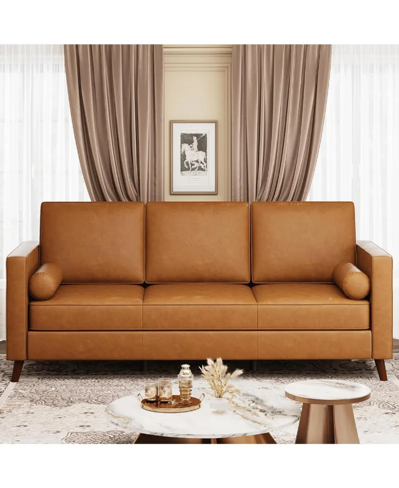 gaomon Leather Sofa for Living Room, Mid-Century Modern Couch with Deep Seats, Faux Leather Couch, 3 Seat Sofa with Removable Cover - Orange