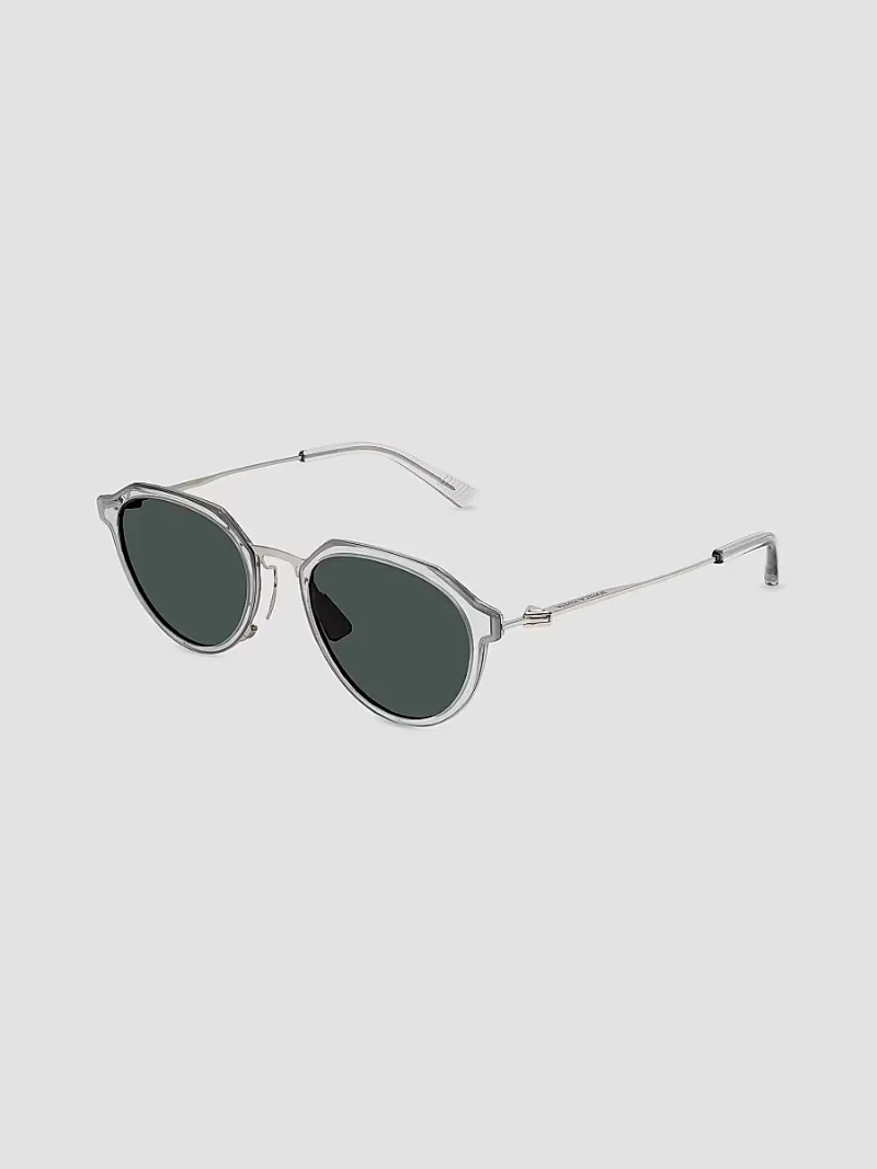 Bottega Veneta Men's Thing Triangle 50MM Round Sunglasses - Blue Grey
