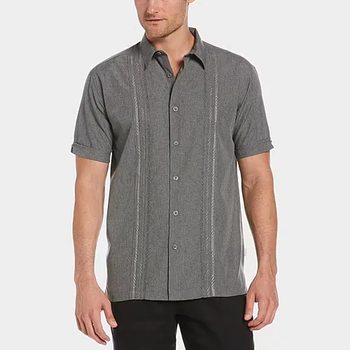 Cubavera Chambray Pintuck Mens Short Sleeve Regular Fit Button-Down Shirt, Small, Gray
