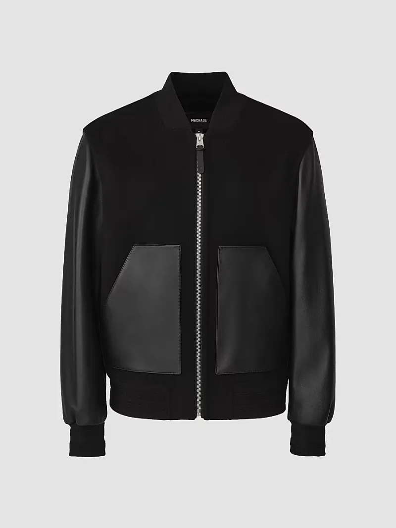 Mackage Men's Tripp Leather Pocket Bomber Jacket - Black - Size 44