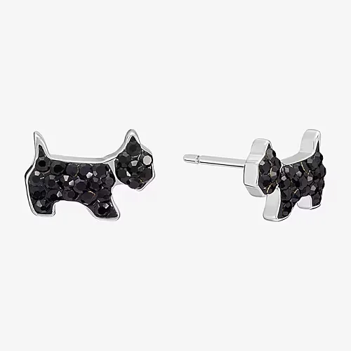 Silver Treasures Dog Black Crystal Sterling Silver 6.1mm Stud Earrings, One Size, No Clr