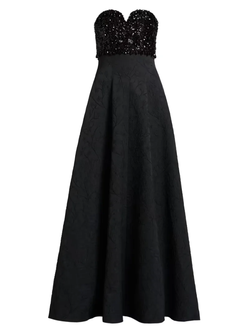 SACHIN BABI Women's Lillian Sequined Bust Jacquard Cloque Ballgown - Black - Size 8