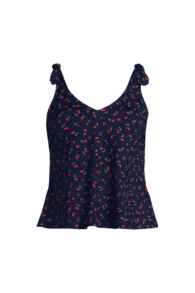 Women's Tie Shoulder Flutter Tankini Top - Lands' End - Blue - 18
