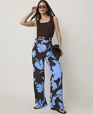 Ann Taylor Floral Pleated Wide-Leg Pant