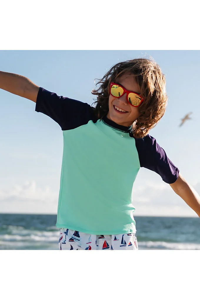 Boys Sunshade UPF 50 Short Sleeve Solid Rash Guard - Lands' End - Blue - XS