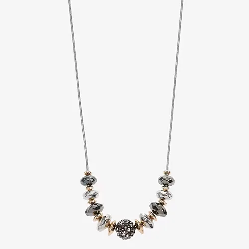 Liz Claiborne Tri Tone Frontal Beaded Womens 17 Inch Collar Necklace, One Size, Gray