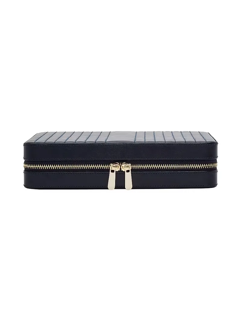 Wolf Maria Large Quilted Leather Zip Jewelry Case - Navy