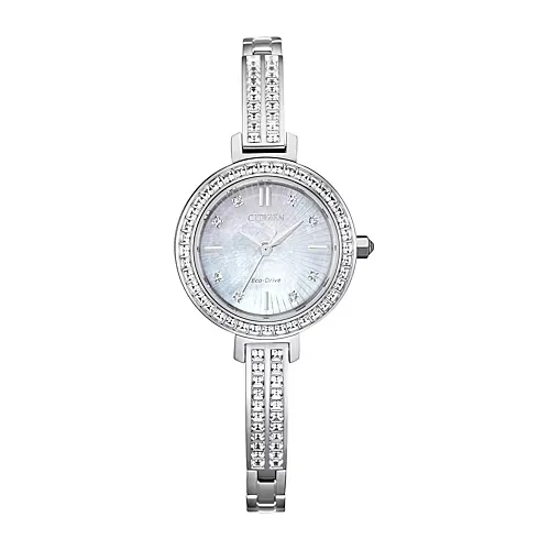 Citizen Eco-Drive Womens Crystal Accent Silver Tone Stainless Steel Bracelet Watch Em0860-51d, One Size