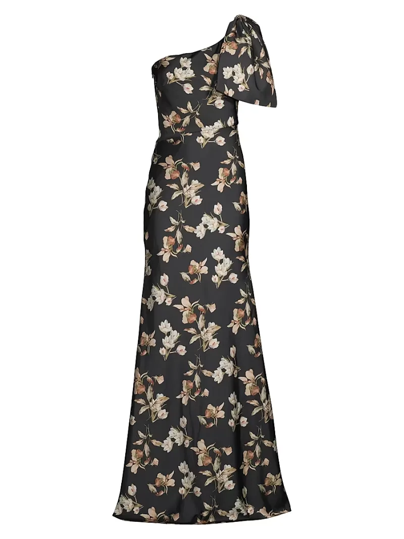 SACHIN BABI Women's Aubrey Floral One-Shoulder Mermaid Gown - Black Venetia Petal - Size 4